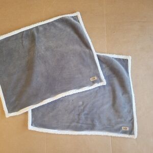 2 UGG Cozy Gray and Cream Bedding Pillow Covers, Zip Insert